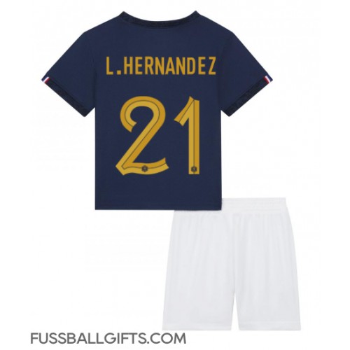Frankreich Lucas Hernandez #21 Fußballbekleidung Heimtrikot Kinder WM 2022 Kurzarm (+ kurze hosen)